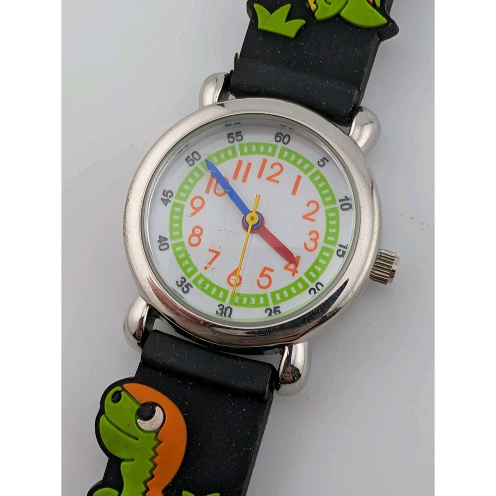 Dinosaur‎ Kids Watch Rotating Dinosaur Black Silicone Band- New Battery
